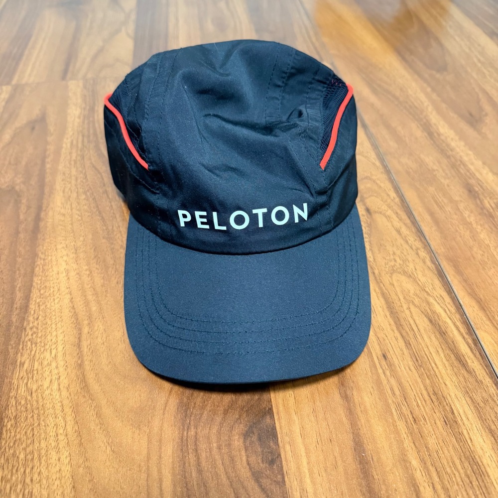 Peloton Performance 5 Panel Running Hat Black Red Mesh Adjustable Cap